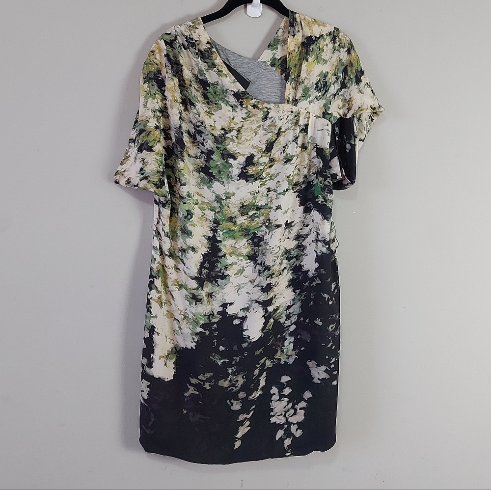 Yigal Azrouel Floral Draped Neckline Silk Dress Small Cocktail Date Night Gown